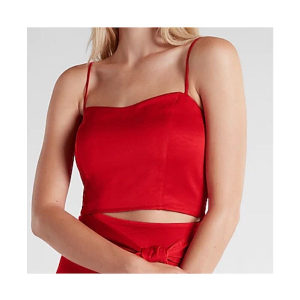 Express Satin Crop Top Red Sleeveless Spaghetti Strap Cami Dressy Shirt  NEW XL